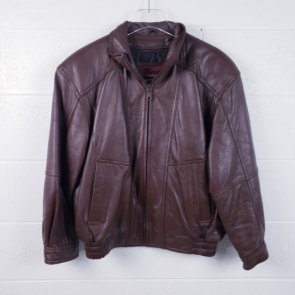 Reed Leather Sportswear Brown Leather Bomber Jacket Thinsulate Insulated Size 40